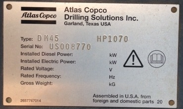 Perforadoras Atlas Copco DM45 HP #3 en Optimas condiciones Ref.: 1411404965491845 No. 3